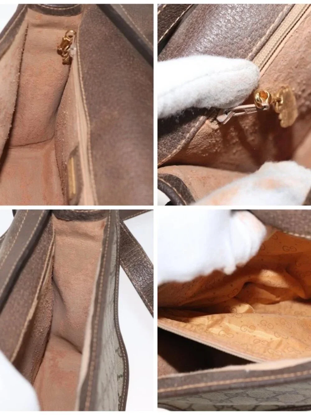 GUCCI GG Supreme Web Sherry Line Bag PVC Beige Gold 001 104 0551 Auth 178811